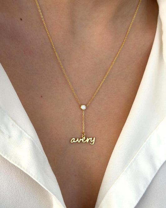 Shinelizz Dainty Name Necklace Lariat Y Chain Drop nameplate personalized jewelry for women - Christmas, birthday, mother's day, Valentine's day, 925 sterling silver Handmade