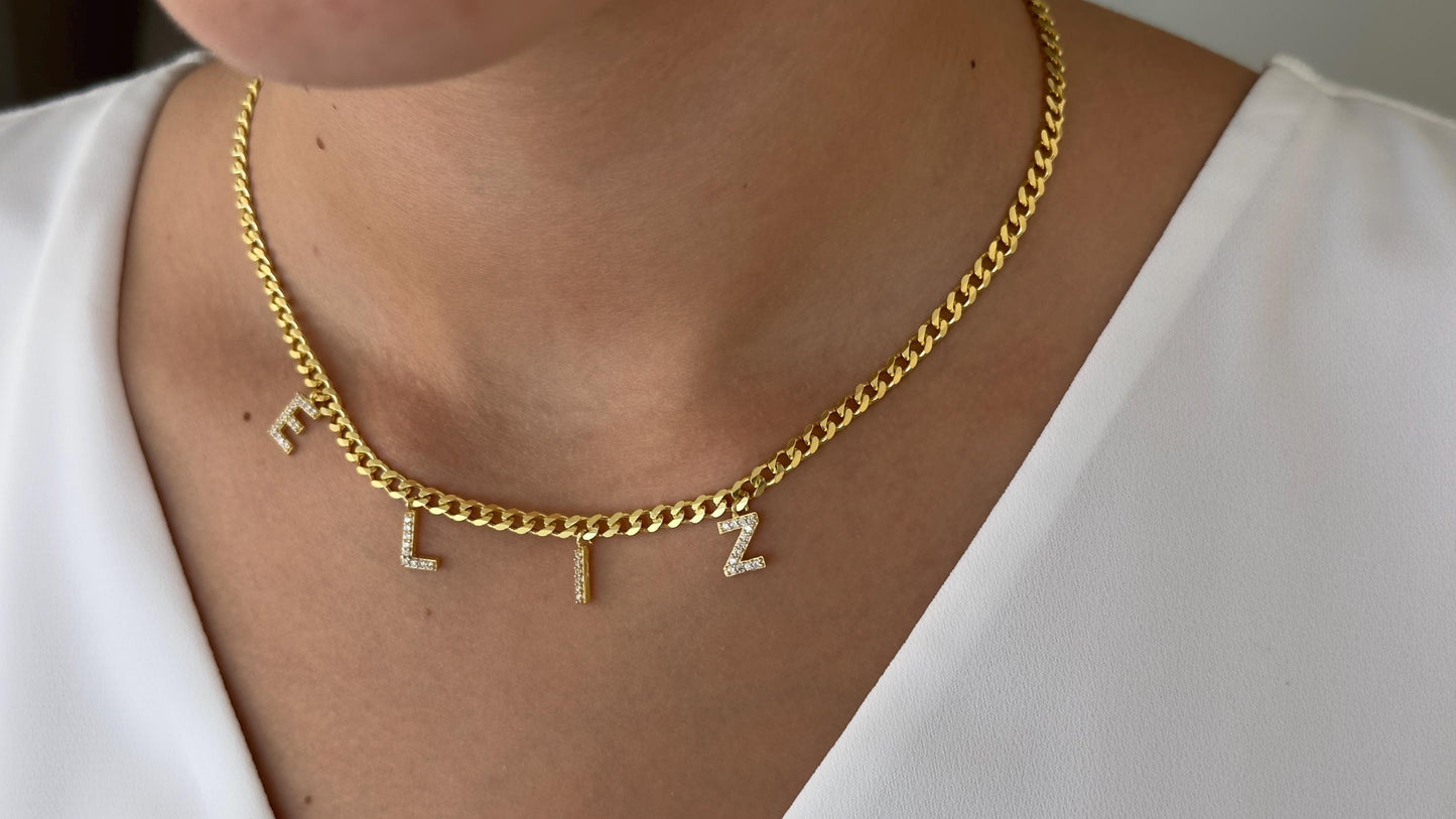Custom Name Necklace: Diamond Initial Letter Pendant, Sterling Silver Personalized Jewelry Gifts