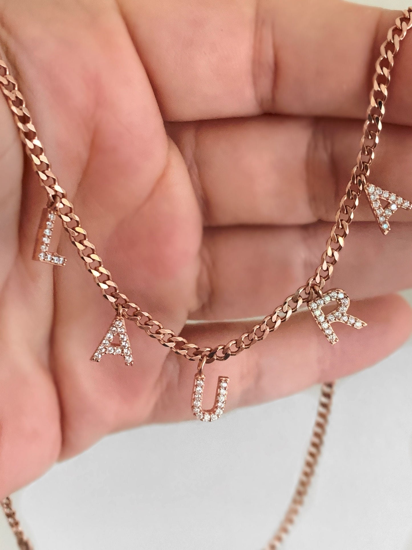 Custom Name Necklace: Diamond Initial Letter Pendant, Sterling Silver Personalized Jewelry Gifts