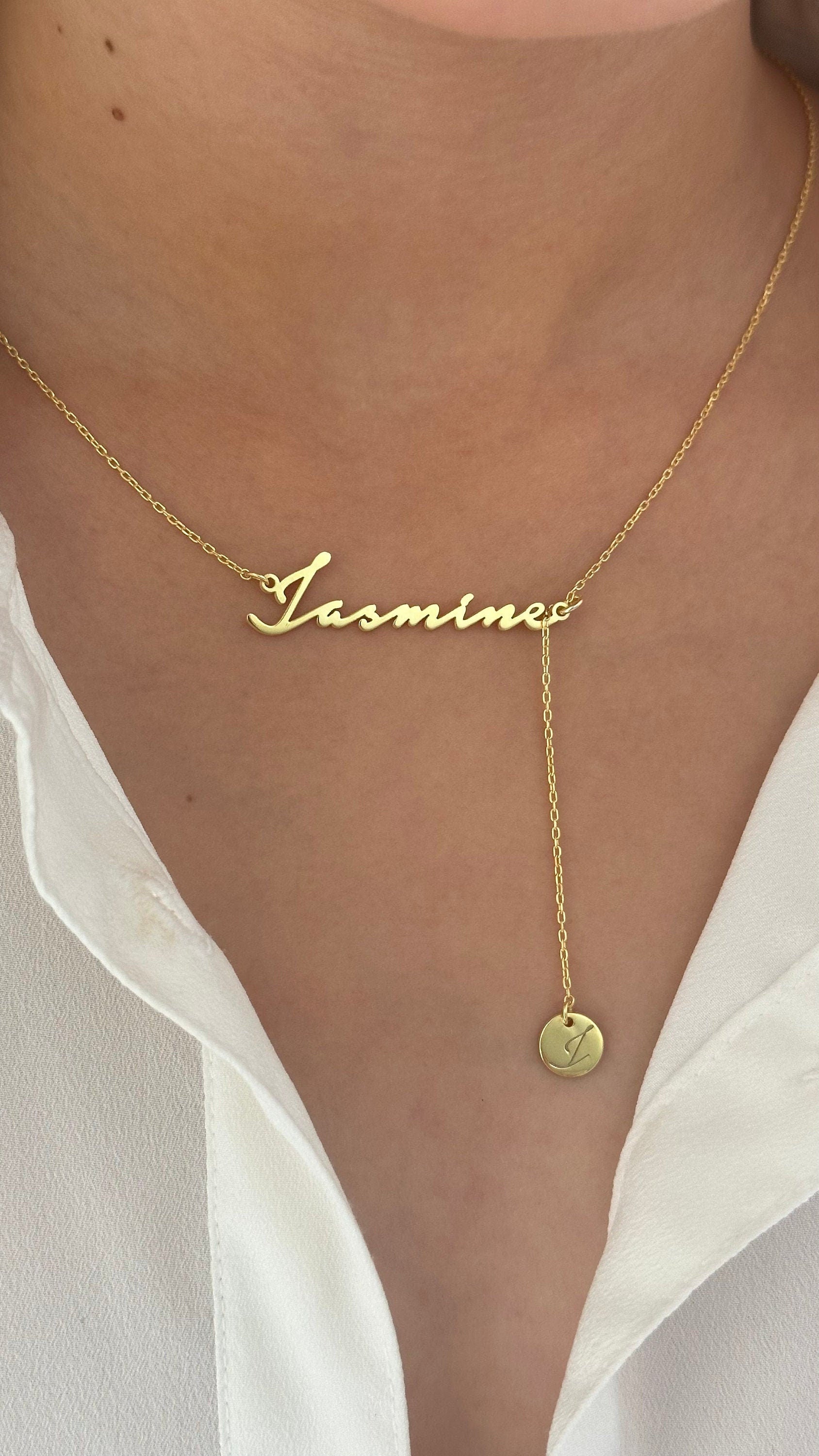 Initial drop name pendant necklace for women