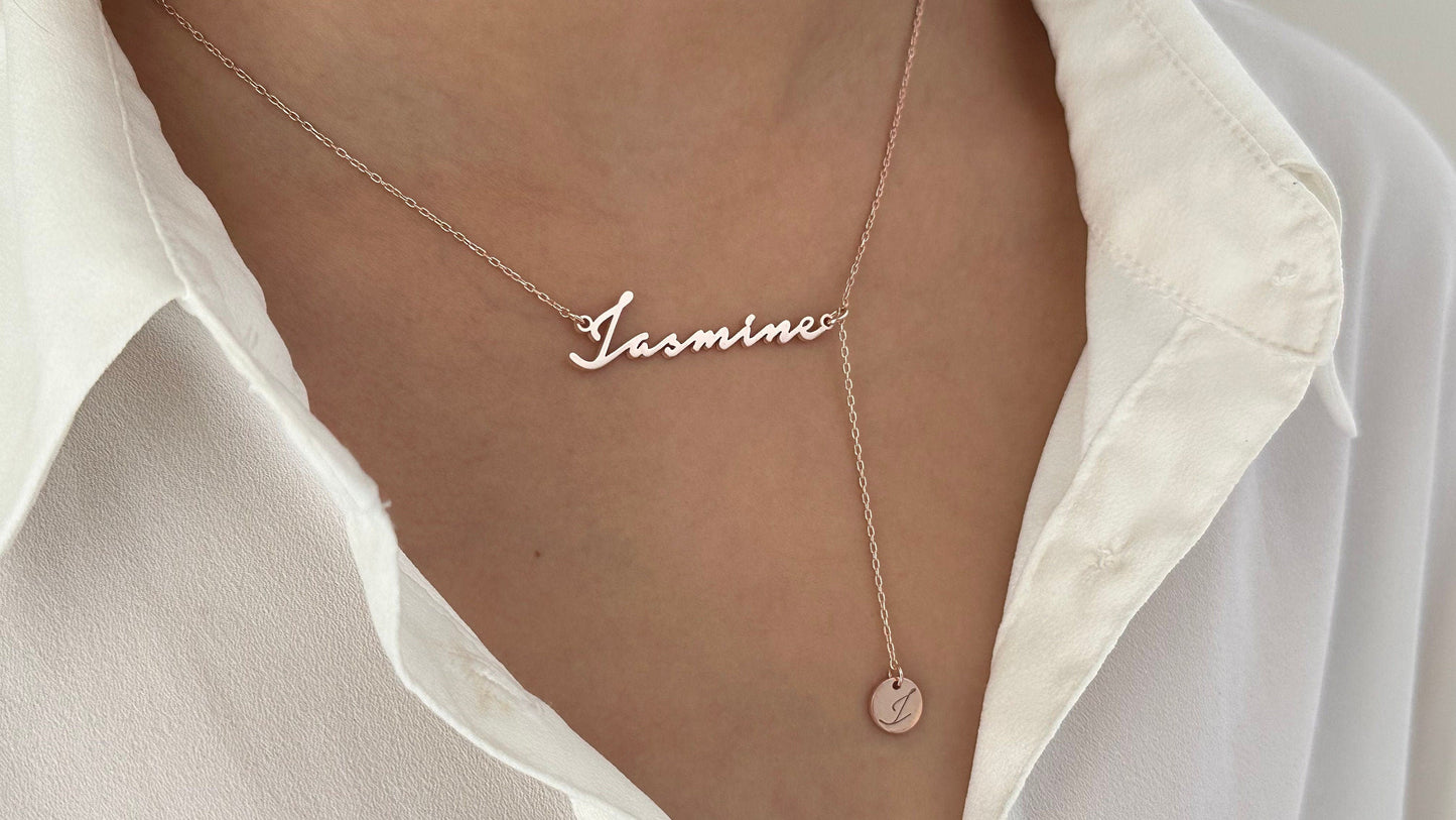 Minimalist sterling silver name necklace layered look