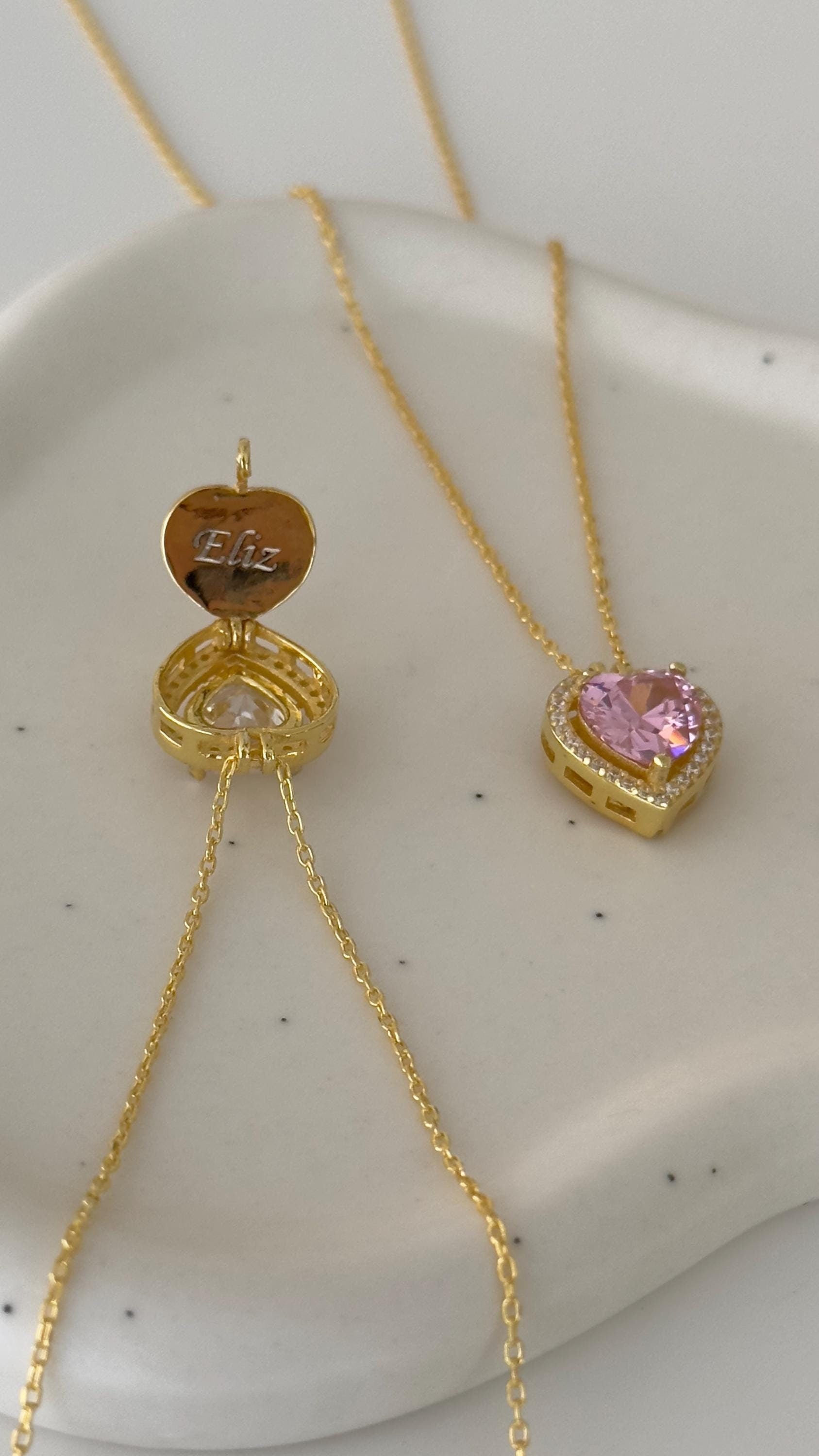 Name Necklace, Heart Necklace Gold, Dainty Diamond Necklace, Custom Love Necklace, Personalized Jewelry, Trendy & Modern Handmade Jewelry. Perfect personalized gift as mom gift, wife gift, girlfriend gift, mother's day gift, meaningful gift,