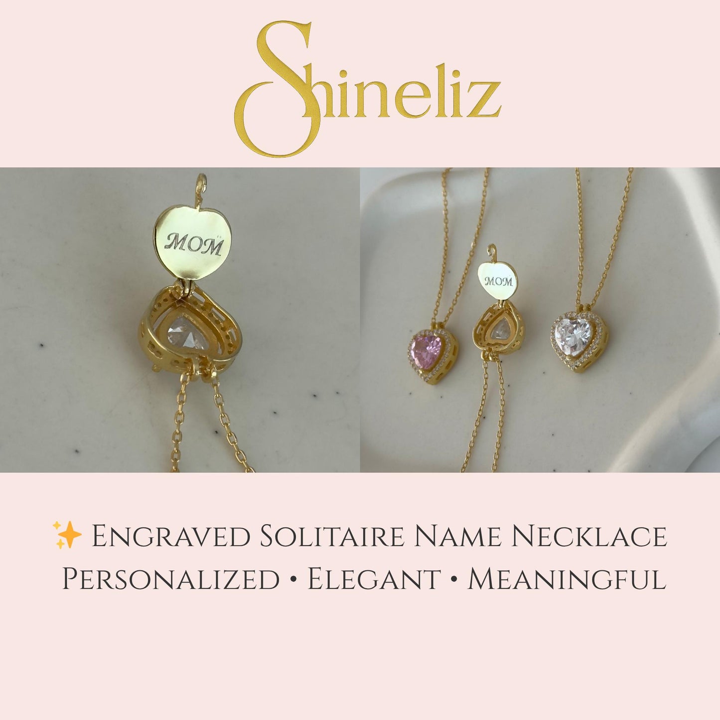 Custom Name Necklace: Engraved Heart Pendant Personalized Jewelry Gift Mom Wife Girlfriend