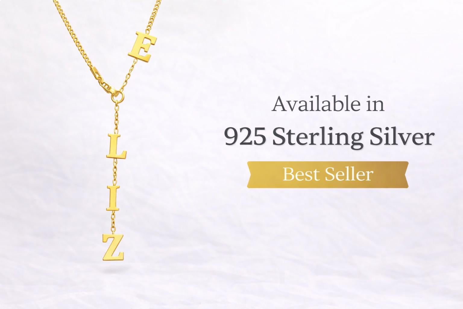 ELIZ custom name necklace in 925 sterling silver gold plated lariat Y drop style labeled best seller personalized jewelry gift for her