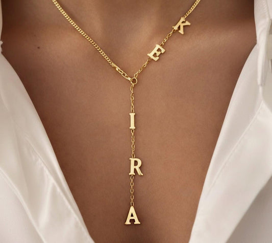 Custom lariat name necklace y drop initial letter personalizd jewelry gift for her