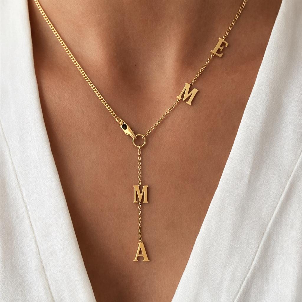 Custom Name Necklace, Lariat Y Drop Necklace, Initial Necklace Gift for Her, Dainty Letter Necklace, Personalized Jewelry