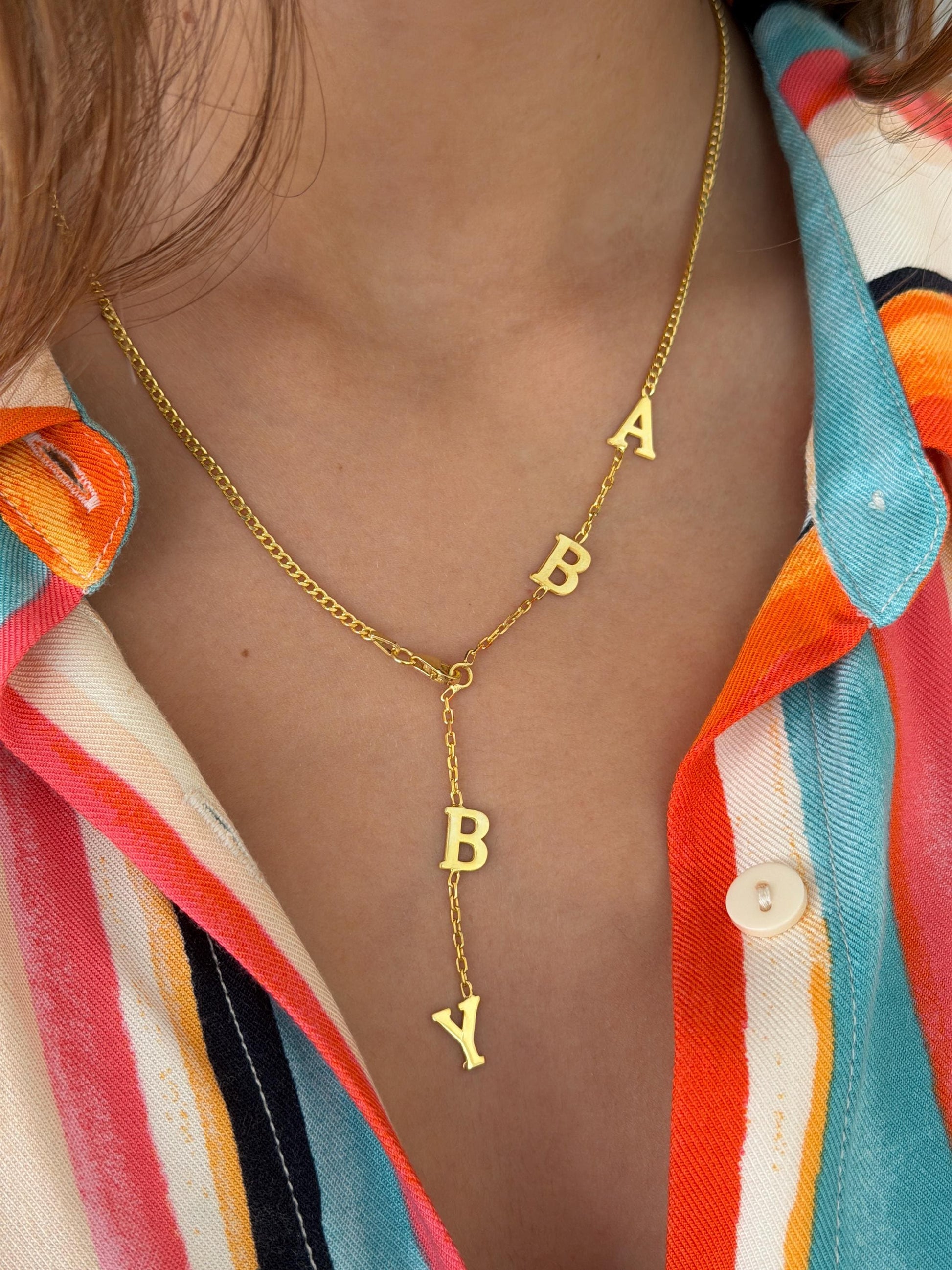 Dainty name necklace lariat - drop initial letters gold silver personalized jewelry gift birthday anniversary mother's day valentine's day christmas