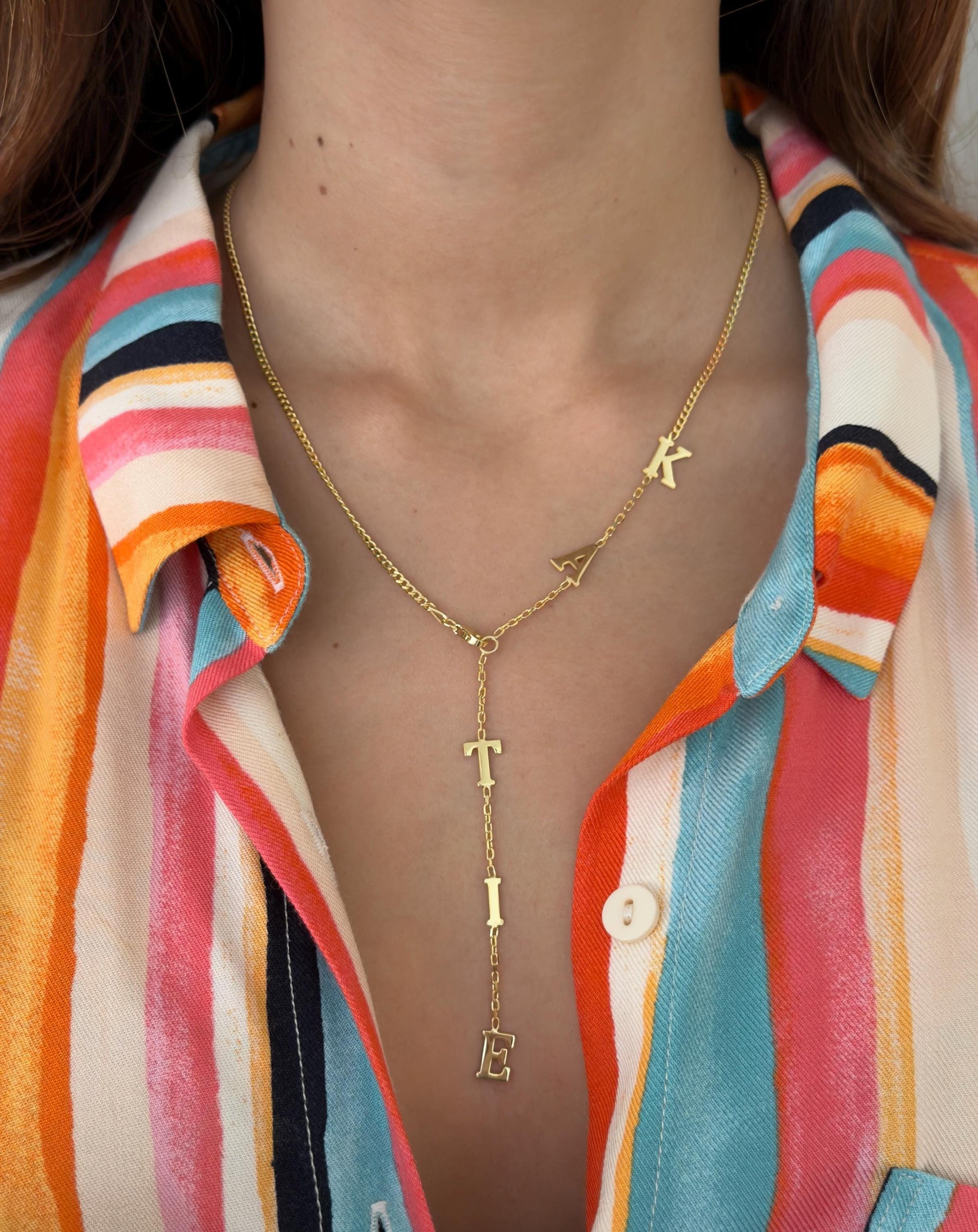 long drop initial necklace gold