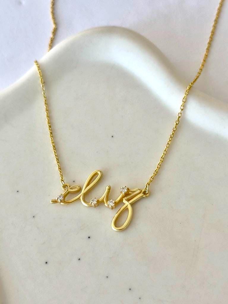 Unique name necklace with signature pendant cz gemstone solitaire diamonds name jewelry gifts  women girls