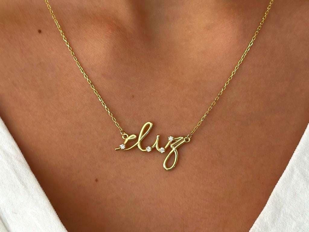 Custom Name Necklace, Unique Signature Diamond Pendant, Personalized Jewelry Gifts for Women