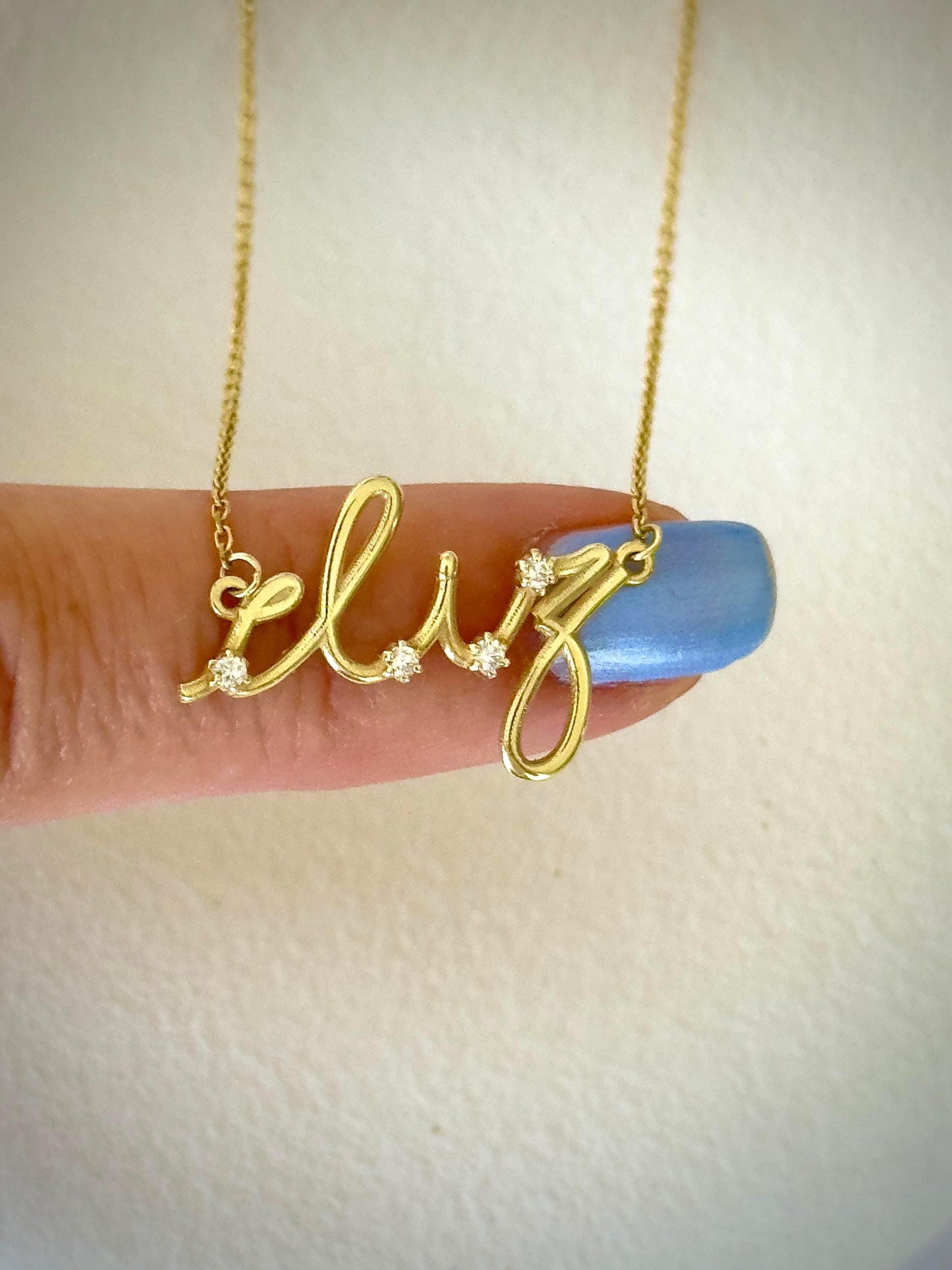 Personalized Name Jewelry, Custom Handwriting Signature Name Pendant with Solitaire Diamond 14k Gold Plated 925 Sterling Silver Jewelry