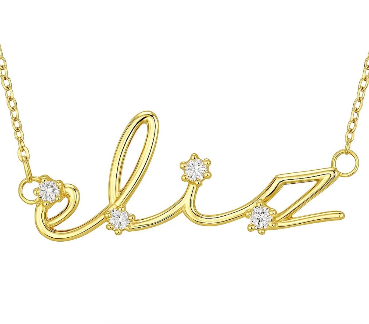 Custom Name Necklace: Signature Handwriting Solitaire Diamond Pendant, Personalized Jewelry Gift