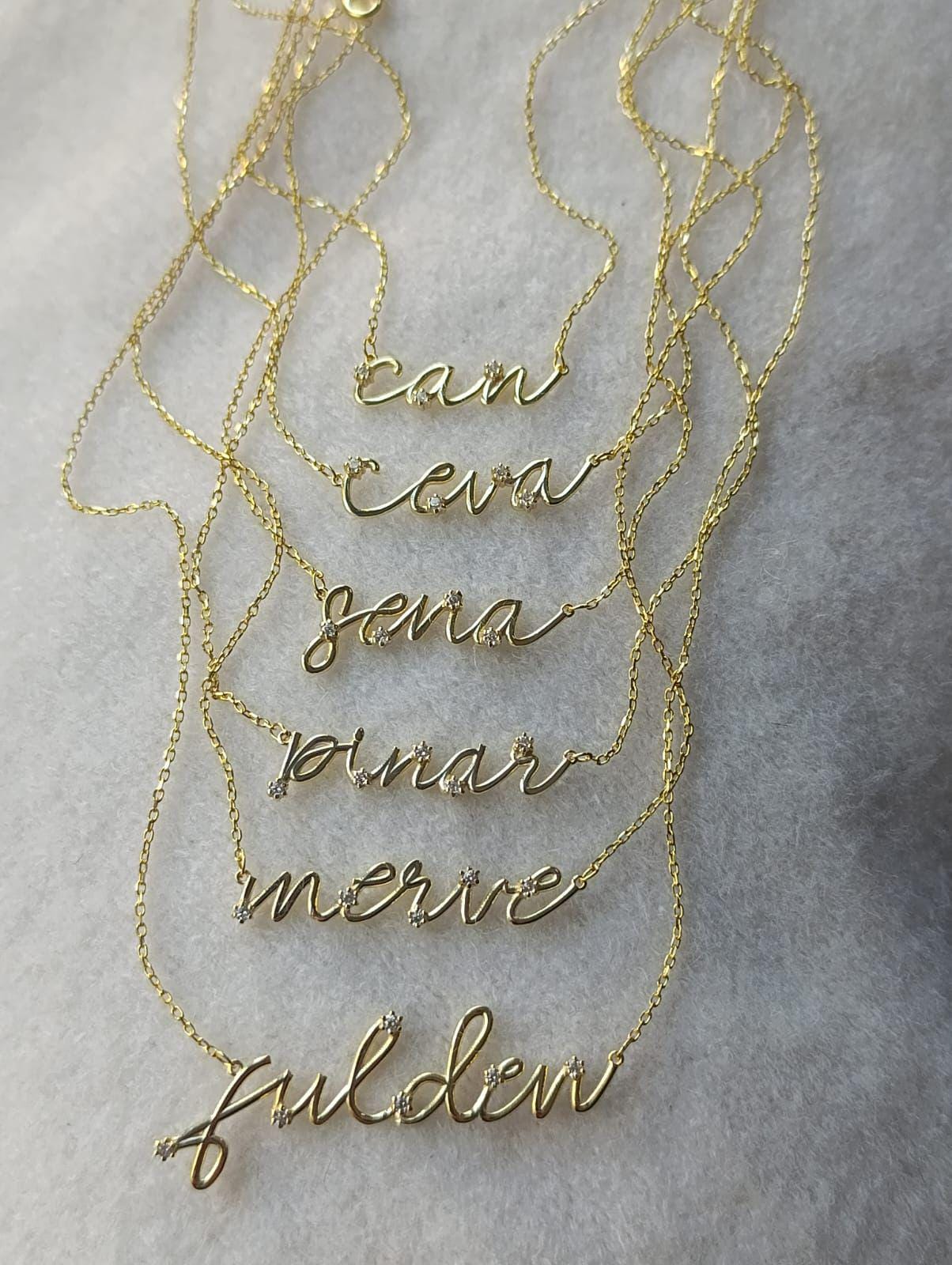 Custom Name Necklace: Signature Handwriting Solitaire Diamond Pendant, Personalized Jewelry Gift