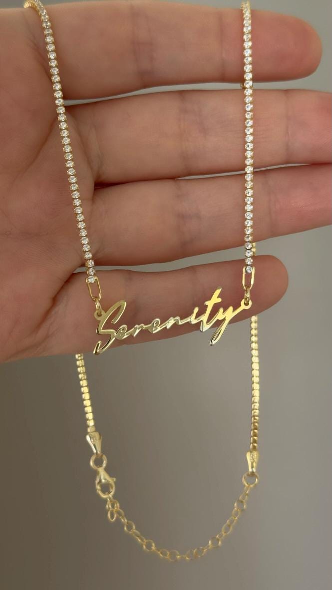 Custom tennis name necklace as meaningful personalized jewelry gift for her, ideal for holidays and special occasions.