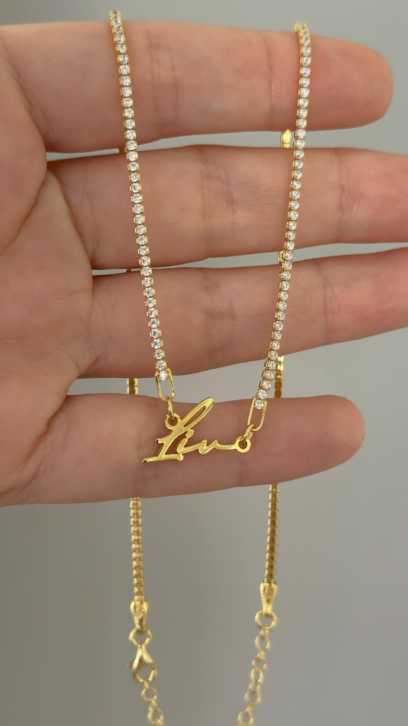 Personalized name tennis necklace packaged in elegant gift box, ready for gifting for birthdays, weddings, or anniversaries