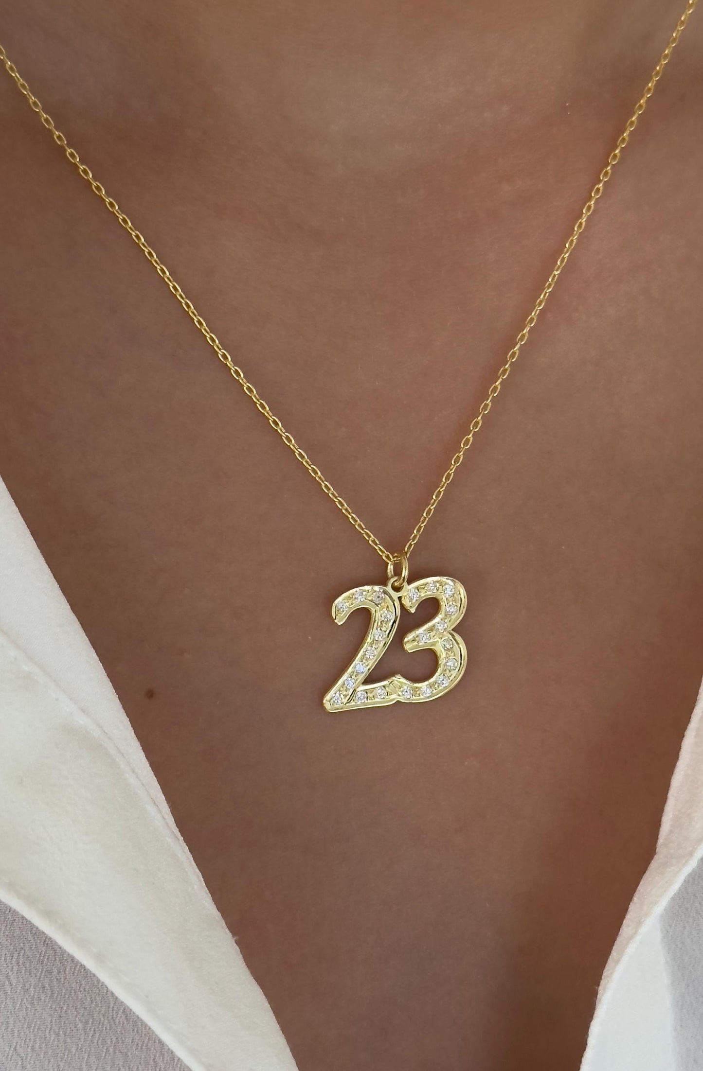 Custom Number Necklace Gold, Diamond Number Necklace, Crystal Number Pendant, Personalized Jewelry for Women, Date Necklace, 925 Sterling Silver, 14k gold plated, Clear Cubic Zirconia Gemstone, Custom Jewelry, Monogram necklace