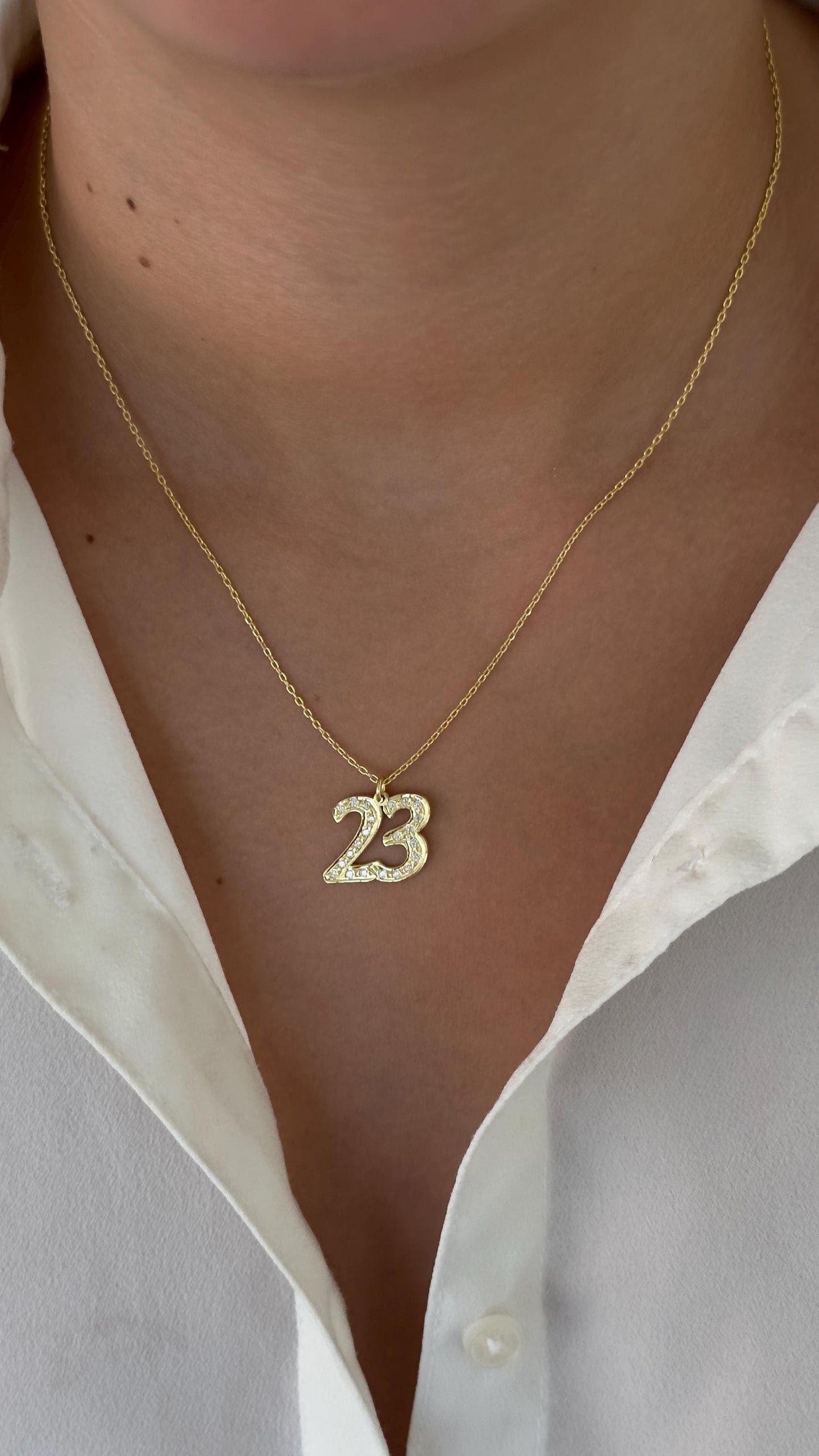 Custom Number Necklace: Sterling Silver CZ Gemstone Crystal Pendant Personalized Jewelry