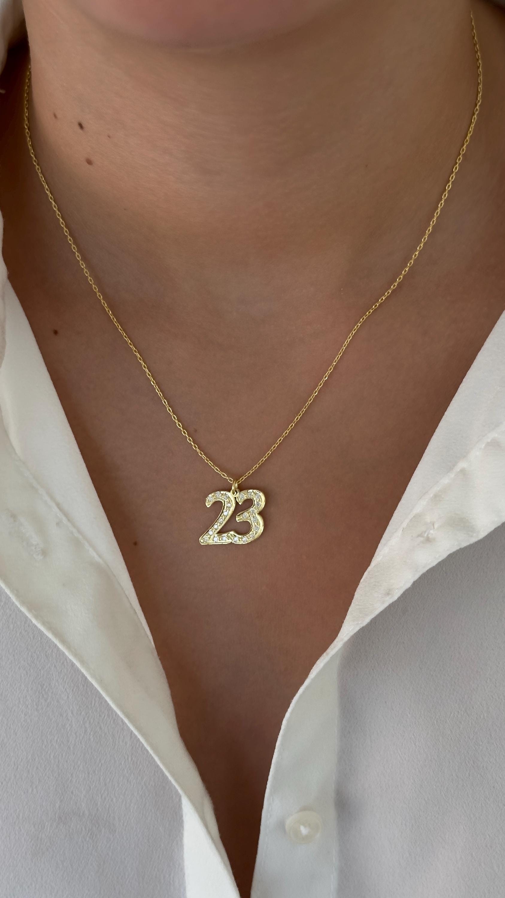Custom Number Necklace: Sterling Silver CZ Gemstone Crystal Pendant Personalized Jewelry