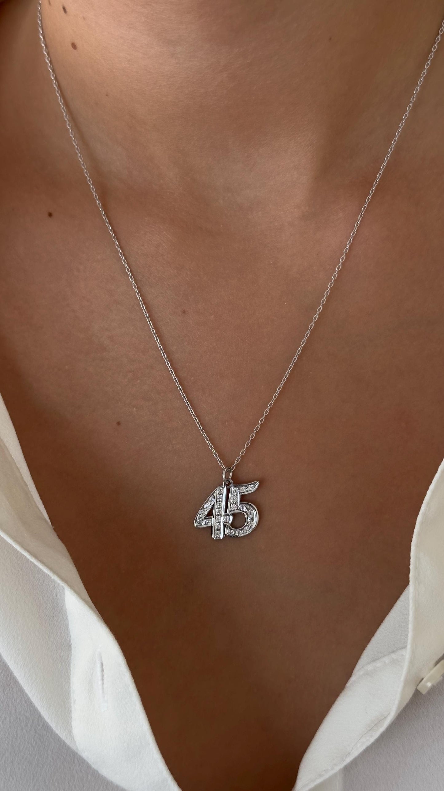 Custom Number Necklace: Sterling Silver CZ Gemstone Crystal Pendant Personalized Jewelry