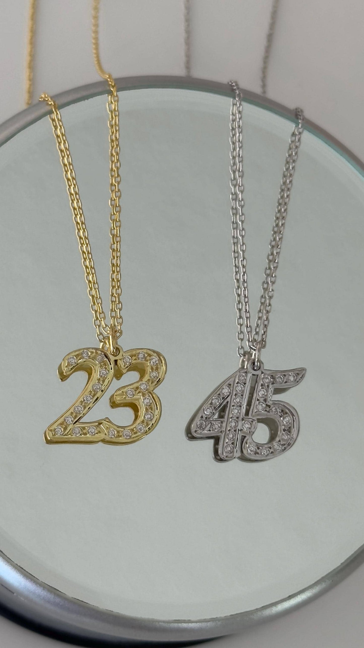 Custom Number Necklace: Sterling Silver CZ Gemstone Crystal Pendant Personalized Jewelry