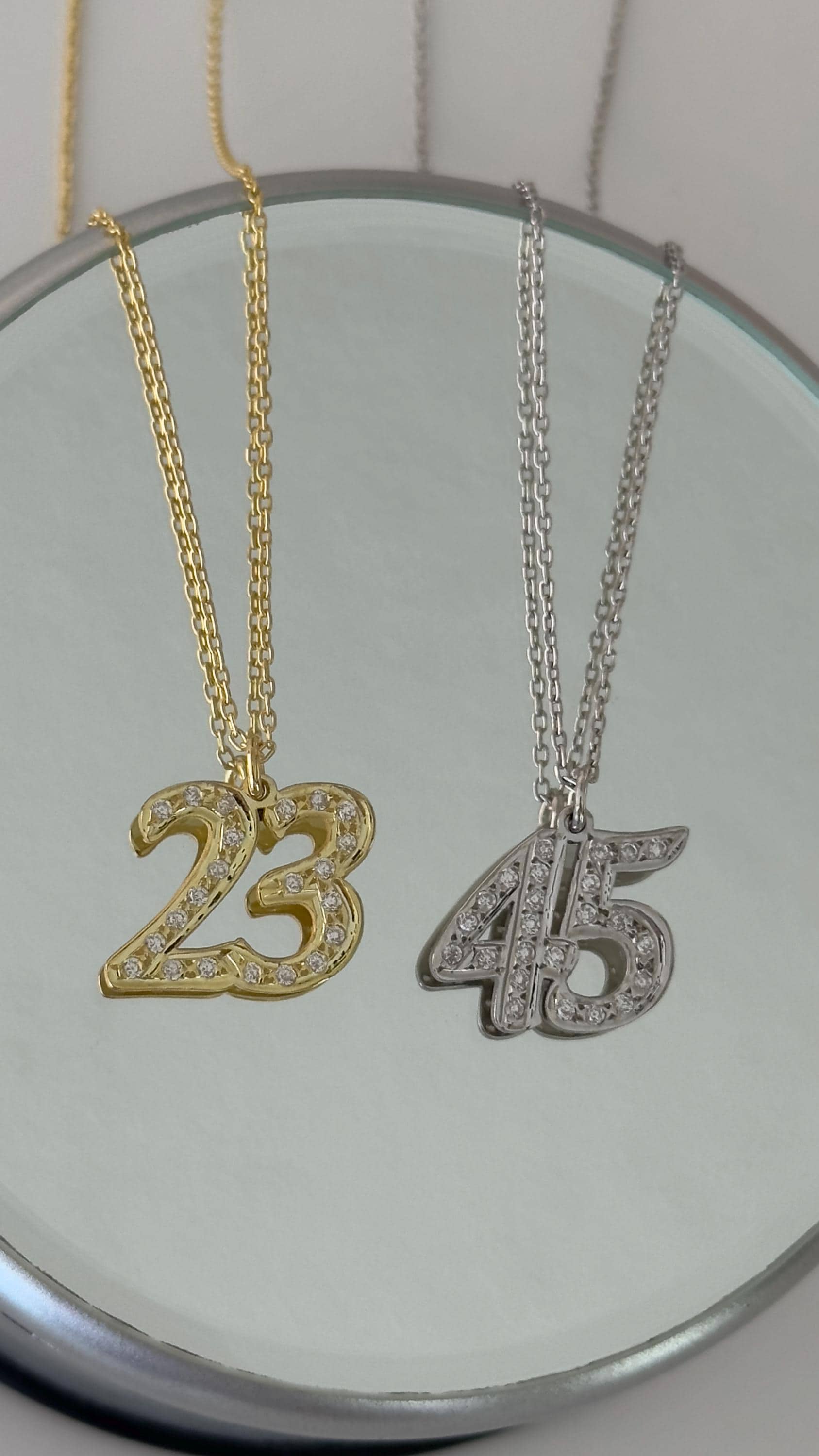 Custom Number Necklace: Sterling Silver CZ Gemstone Crystal Pendant Personalized Jewelry