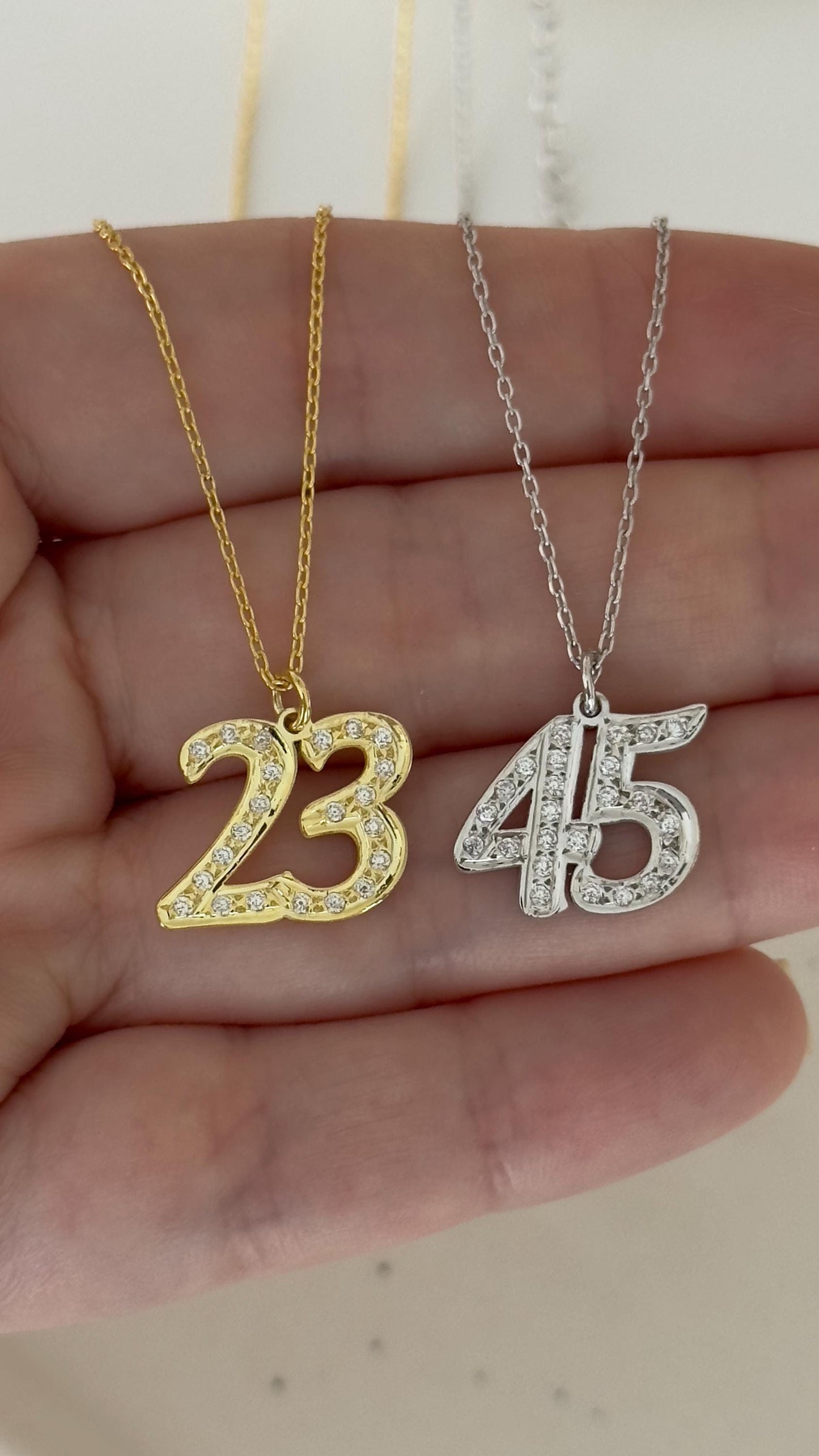 Custom Number Necklace: Sterling Silver CZ Gemstone Crystal Pendant Personalized Jewelry