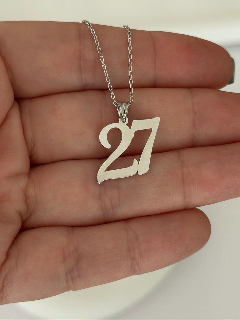 925 Sterling silver number pendant necklace on chain, minimalist style.