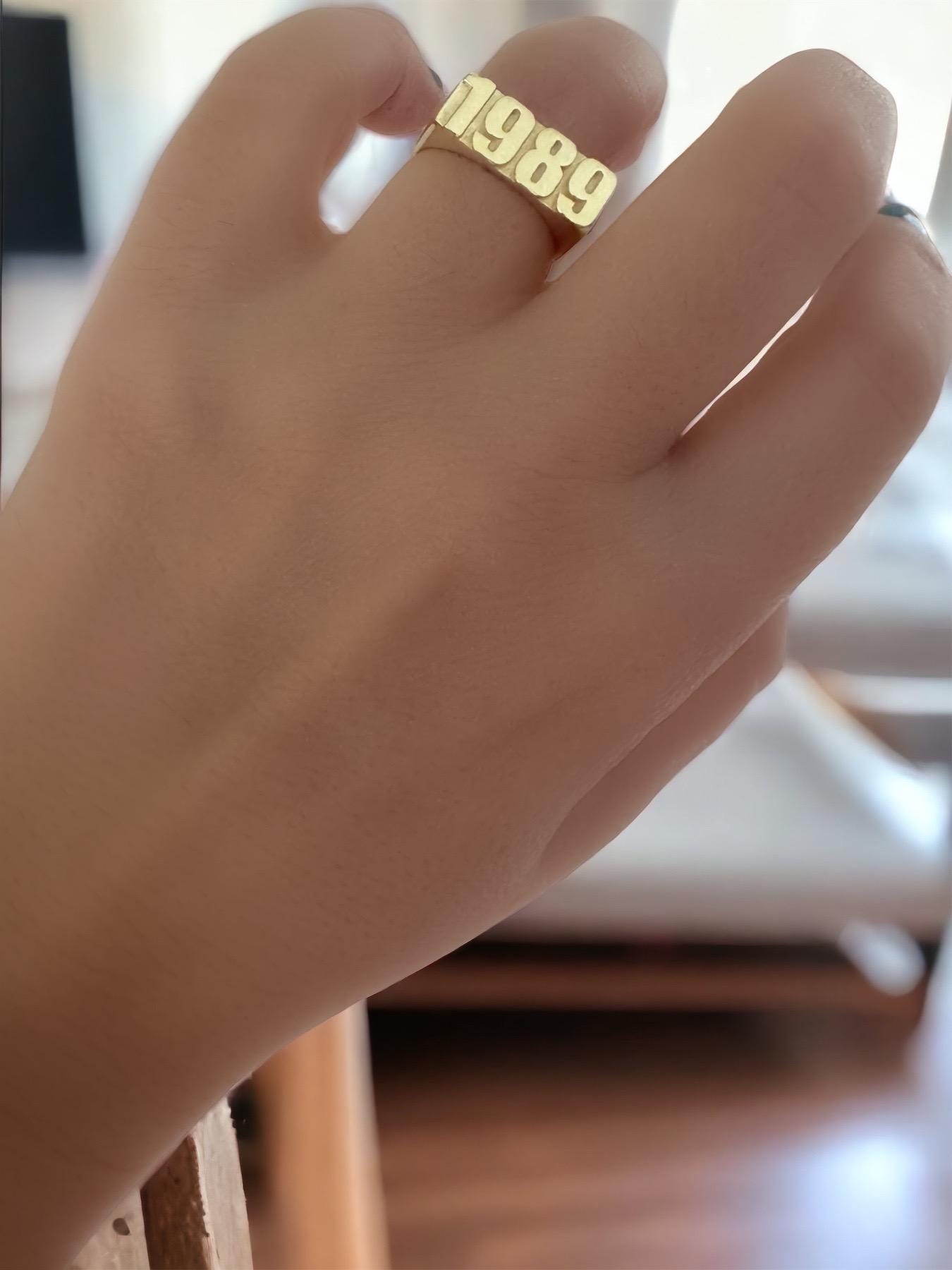 Personalized number ring in 14K gold plated sterling silver, unisex style