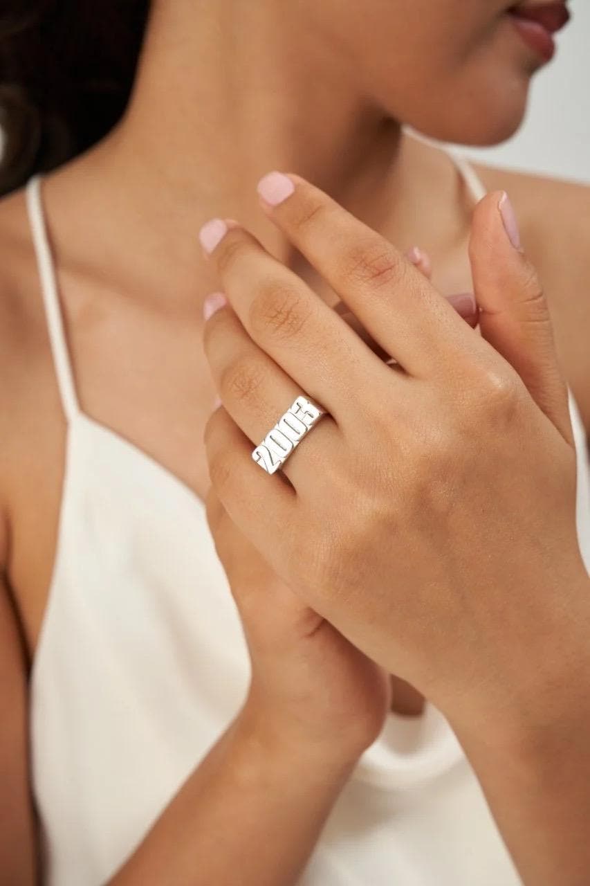 Graduation year ring gift for women and men in gold finish