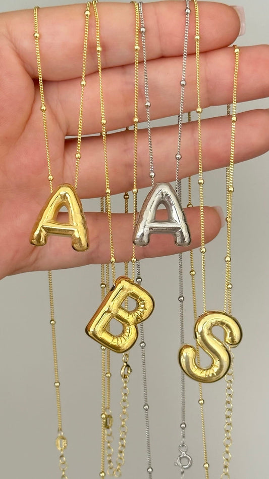 3D balloon letter necklace in 14k gold Plated personalized jewelry gift 925 Sterling Silver Custom necklace, birthday gift, christmas gift, gift for her