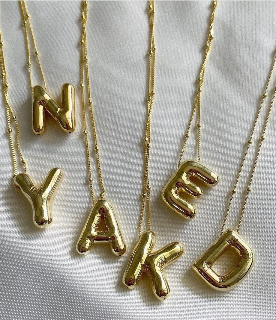 3D Sterling Silver Balloon Letter Necklace: Puffed Custom Initial Pendant personalized Jewelry Gifts