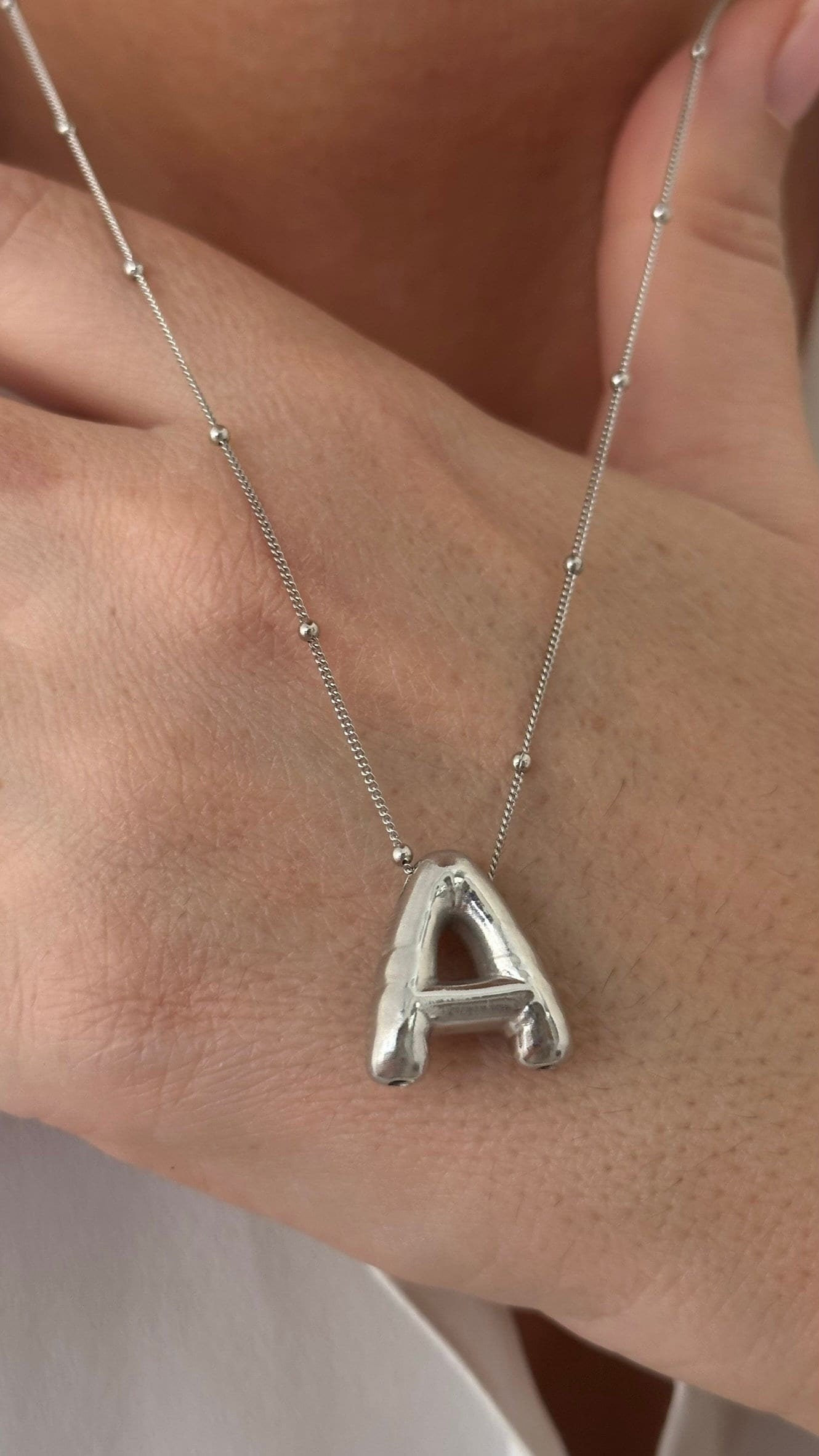 3D Sterling Silver Balloon Letter Necklace: Puffed Custom Initial Pendant personalized Jewelry Gifts