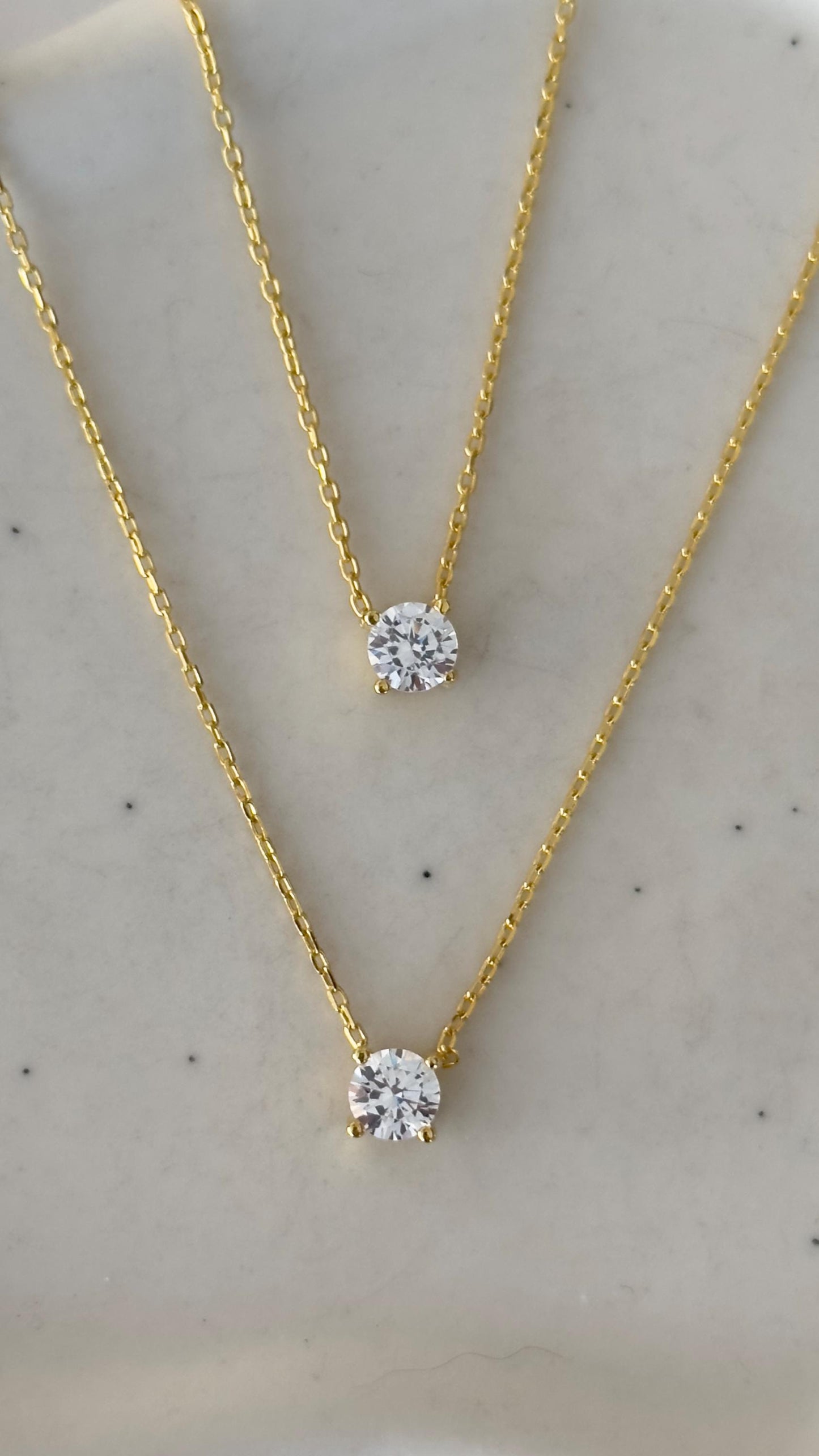 Dainty CZ Diamond Necklace Set: Layered Necklaces  Solitaire Pendant 14k Gold Plated Sterling Silver
