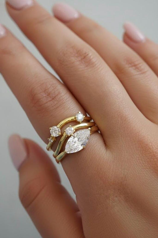 Dainty diamond ring set in 925 sterling silver 14k gold-plated