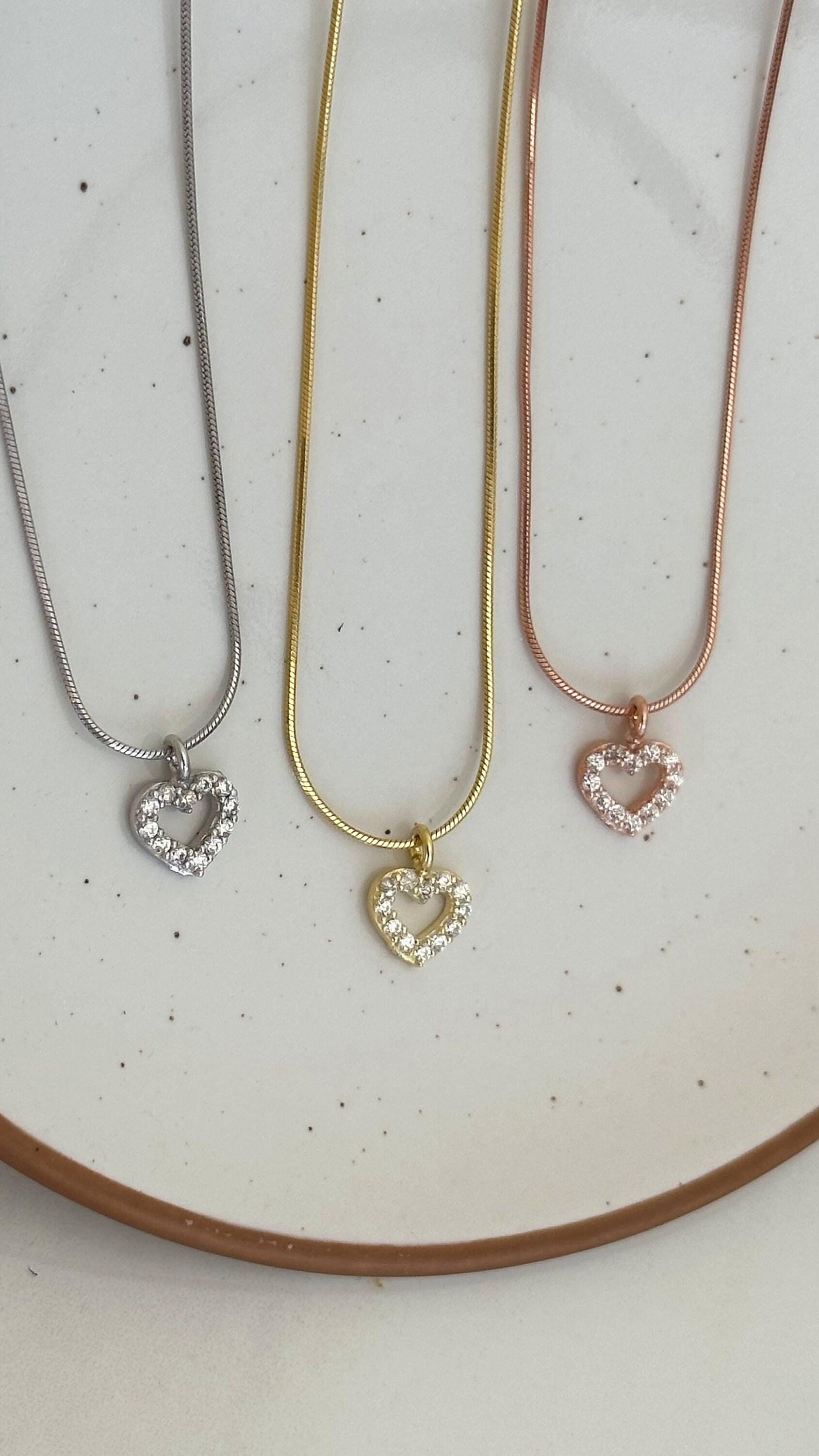 Dainty Diamond Heart Necklace: CZ Diamond Pendant Sterling Silver Minimalist Layering Jewelry