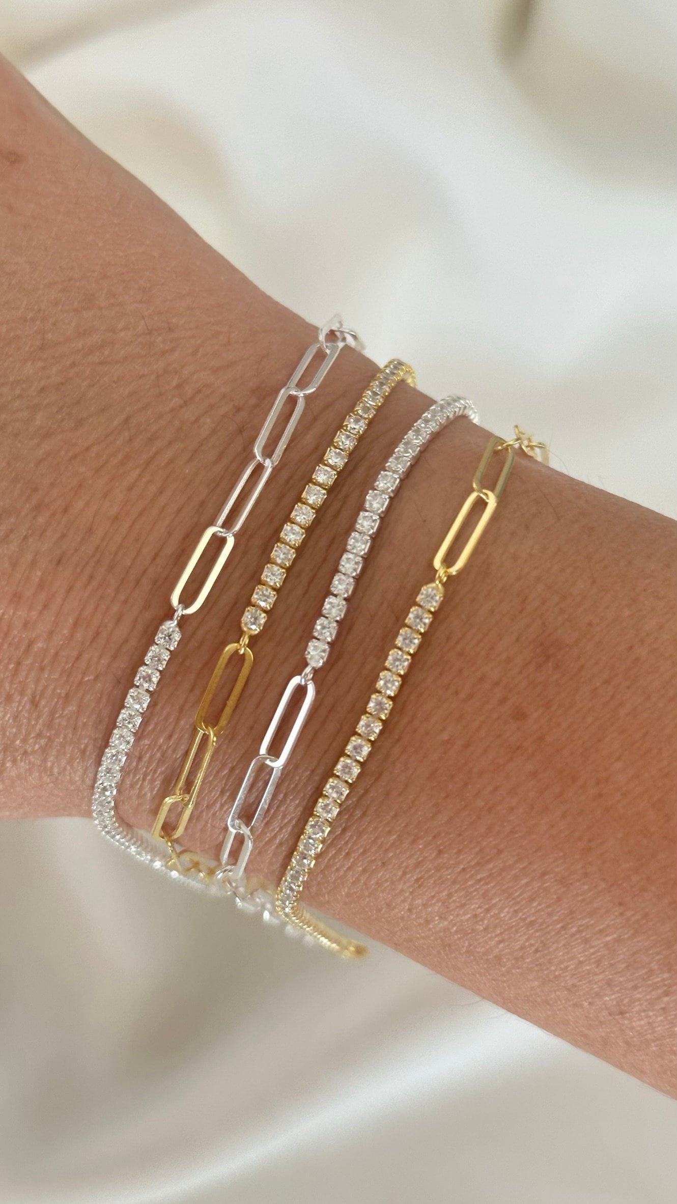 Dainty Diamond Tennis Bracelet: CZ Gemstone 14k Gold, Sterling Silver Link Chain Jewelry Gifts