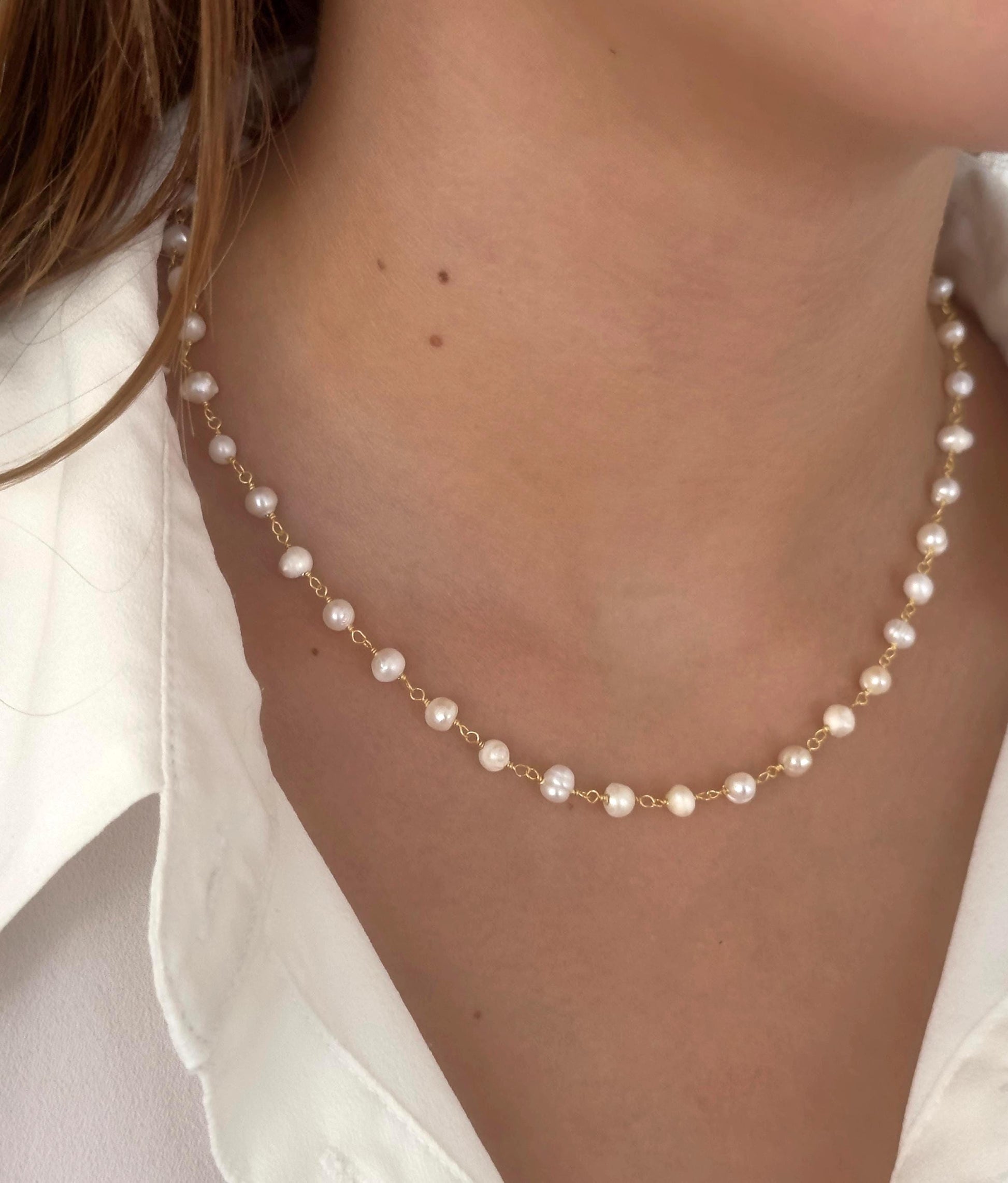 Dainty Pearl Necklace, Freshwater Pearl Choker, 14k Gold Sterling Silver, Minimalist Pearl Strand, Bridal Jewelry, Bridesmaid Gift, Wedding Necklace
