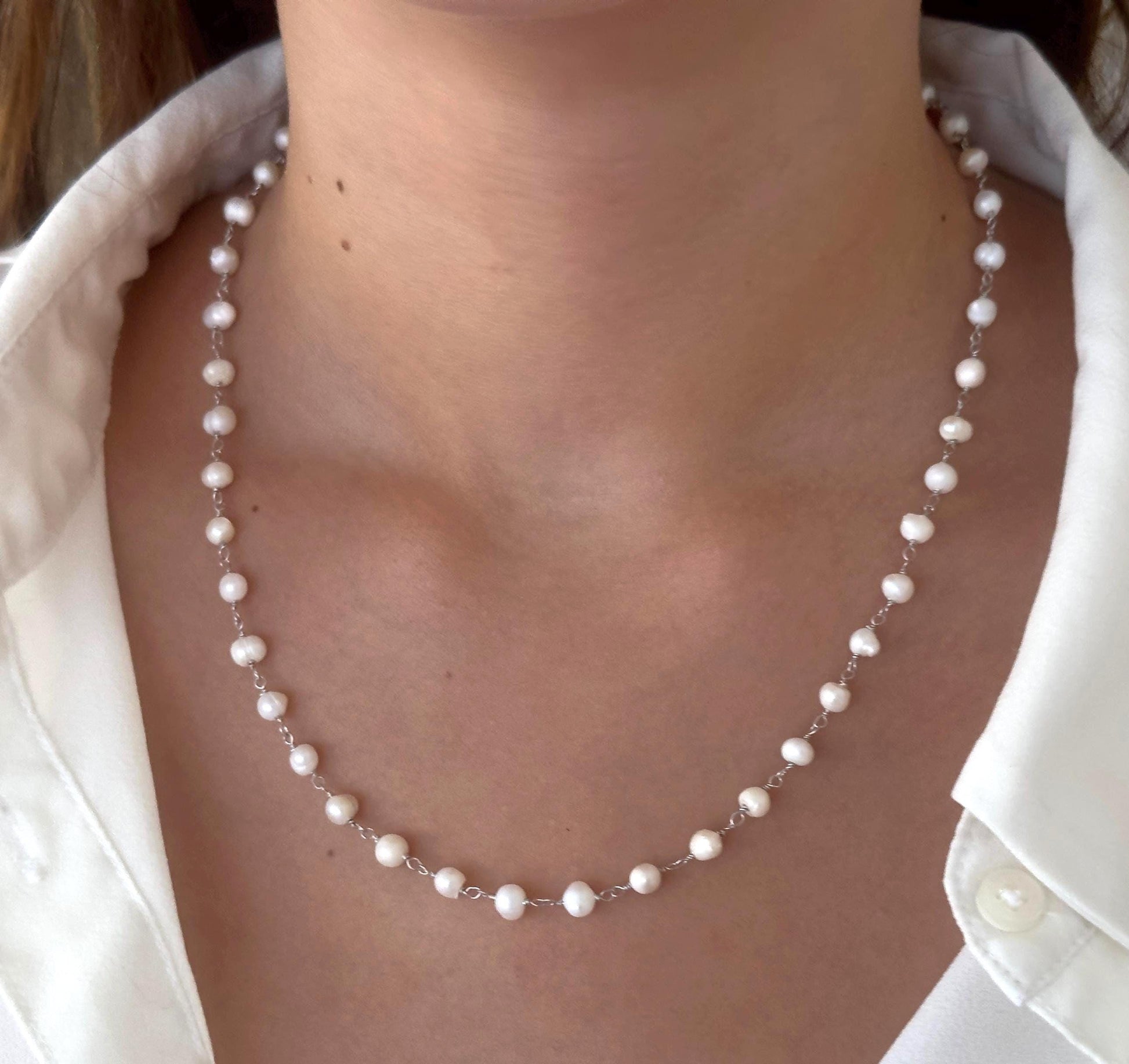 Dainty Freshwater Pearl Necklace: 14k Gold Plated Sterling Silver Jewelry Gift Wedding Bridesmaid