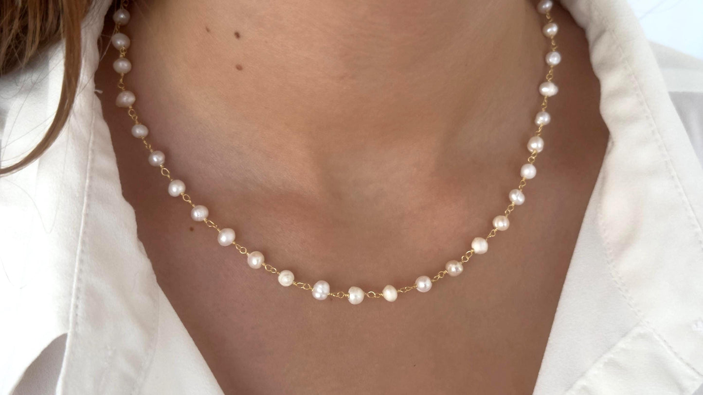Dainty Freshwater Pearl Necklace: 14k Gold Plated Sterling Silver Jewelry Gift Wedding Bridesmaid