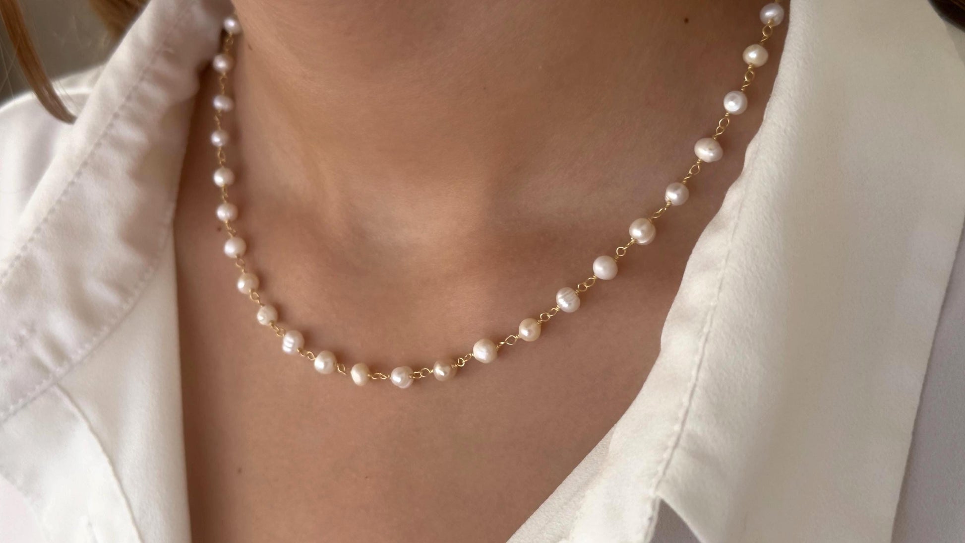 Dainty Freshwater Pearl Necklace: 14k Gold Plated Sterling Silver Jewelry Gift Wedding Bridesmaid