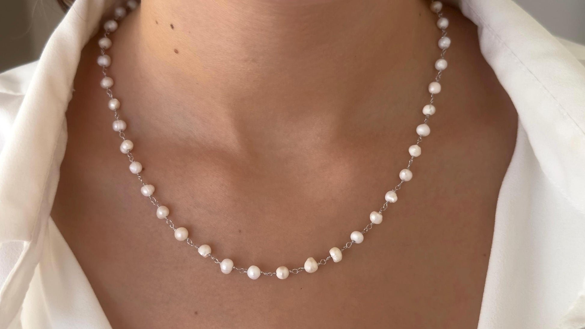 Dainty Freshwater Pearl Necklace: 14k Gold Plated Sterling Silver Jewelry Gift Wedding Bridesmaid