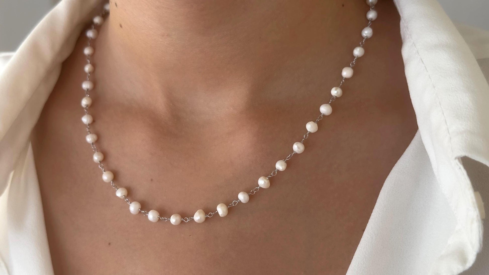 Dainty Freshwater Pearl Necklace: 14k Gold Plated Sterling Silver Jewelry Gift Wedding Bridesmaid