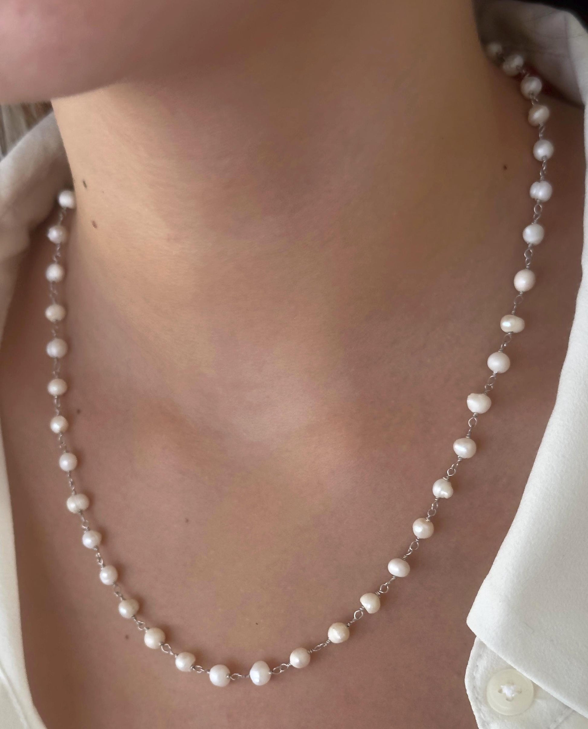 Dainty Freshwater Pearl Necklace: 14k Gold Plated Sterling Silver Jewelry Gift Wedding Bridesmaid