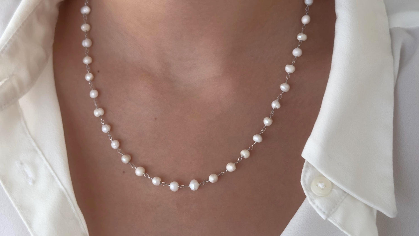 Dainty Freshwater Pearl Necklace: 14k Gold Plated Sterling Silver Jewelry Gift Wedding Bridesmaid