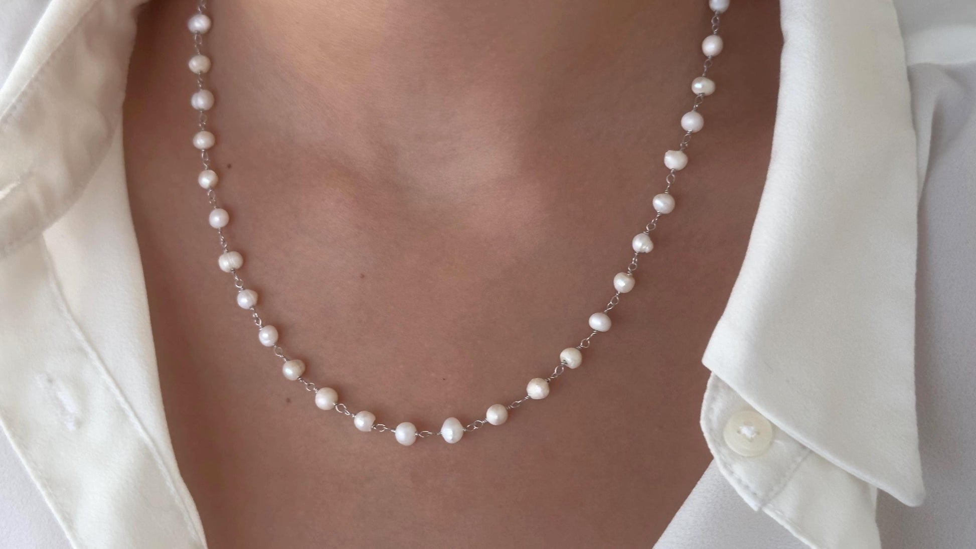 Dainty Freshwater Pearl Necklace: 14k Gold Plated Sterling Silver Jewelry Gift Wedding Bridesmaid