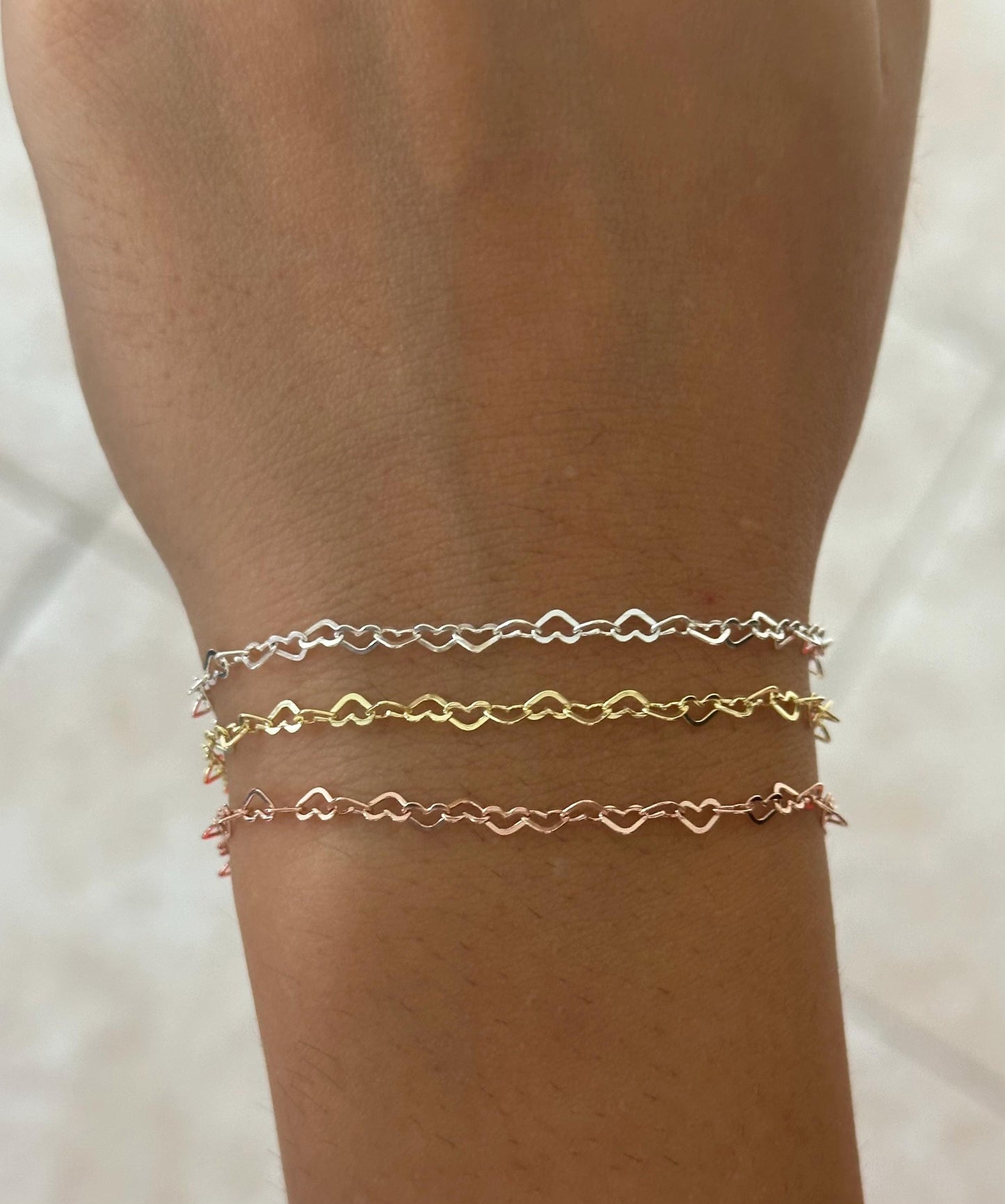 Dainty Heart Chain Bracelet, Heart Link Bracelet, Gold Rose Silver, Love Bracelet, Minimalist Jewelry, Gift for Girlfriend, Mom, Bridesmaid gifts