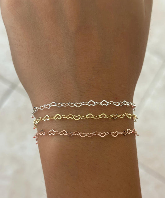 Dainty Heart Chain Bracelet, Heart Link Bracelet, Gold Rose Silver, Love Bracelet, Minimalist Jewelry, Gift for Girlfriend, Mom, Bridesmaid gifts