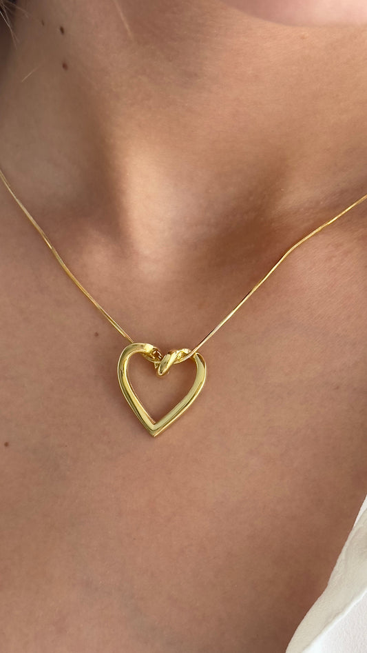 Dainty Heart Necklace: 14k Gold Open Heart Pendant, Sterling Silver Snake Chain