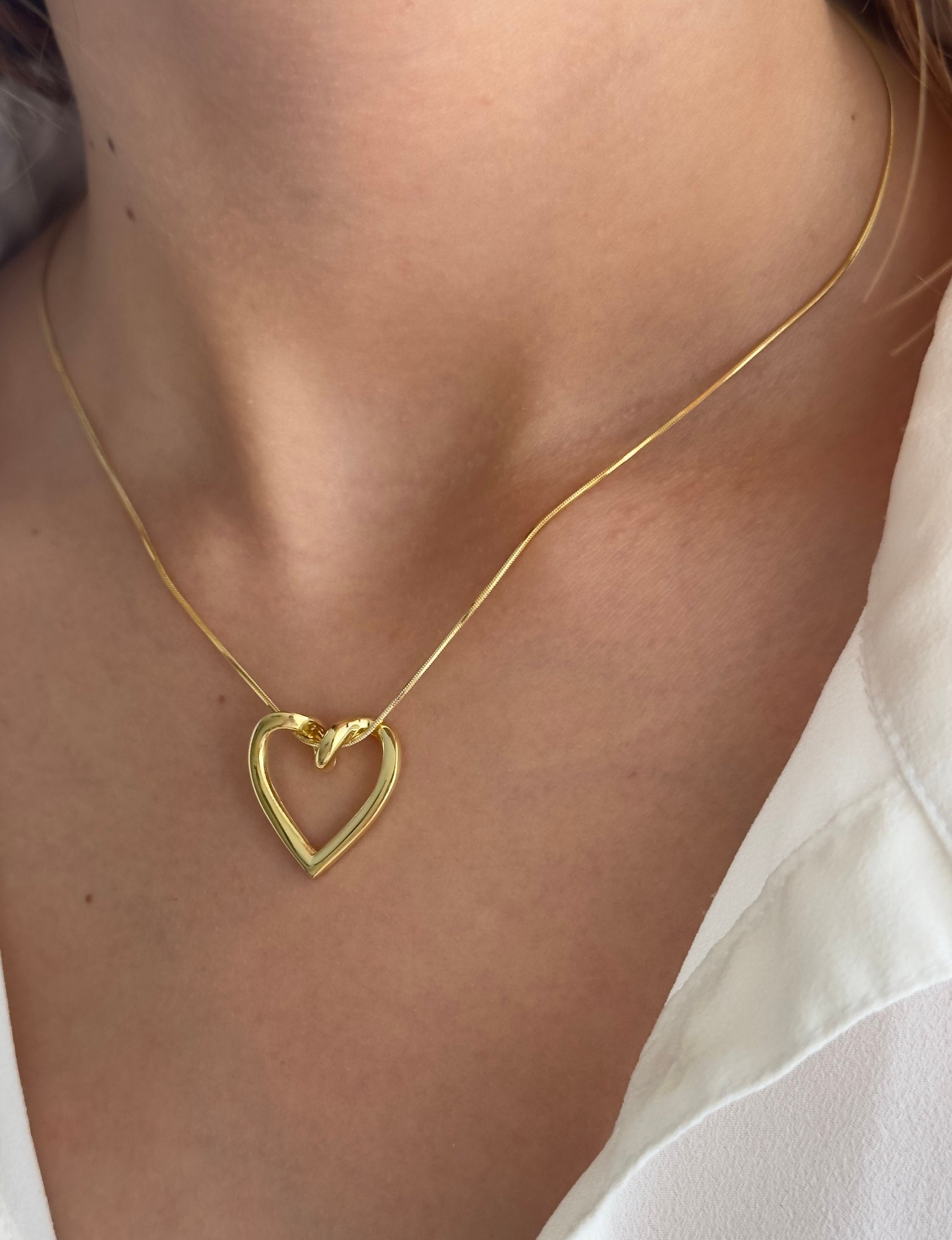 Dainty Heart Necklace: 14k Gold Open Heart Pendant, Sterling Silver Snake Chain
