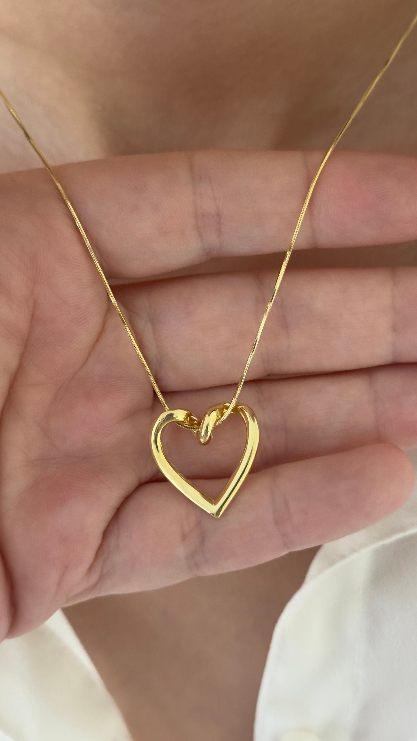 Dainty Heart Necklace: 14k Gold Open Heart Pendant, Sterling Silver Snake Chain